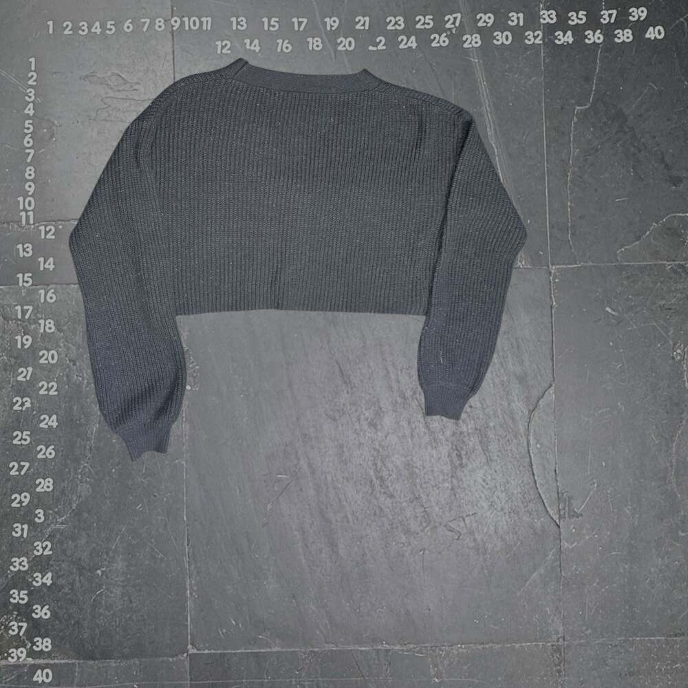 Edikted Oversized Waffle Ribbed Knit Cropped Cardigan in Grey - Picture 2 of 3